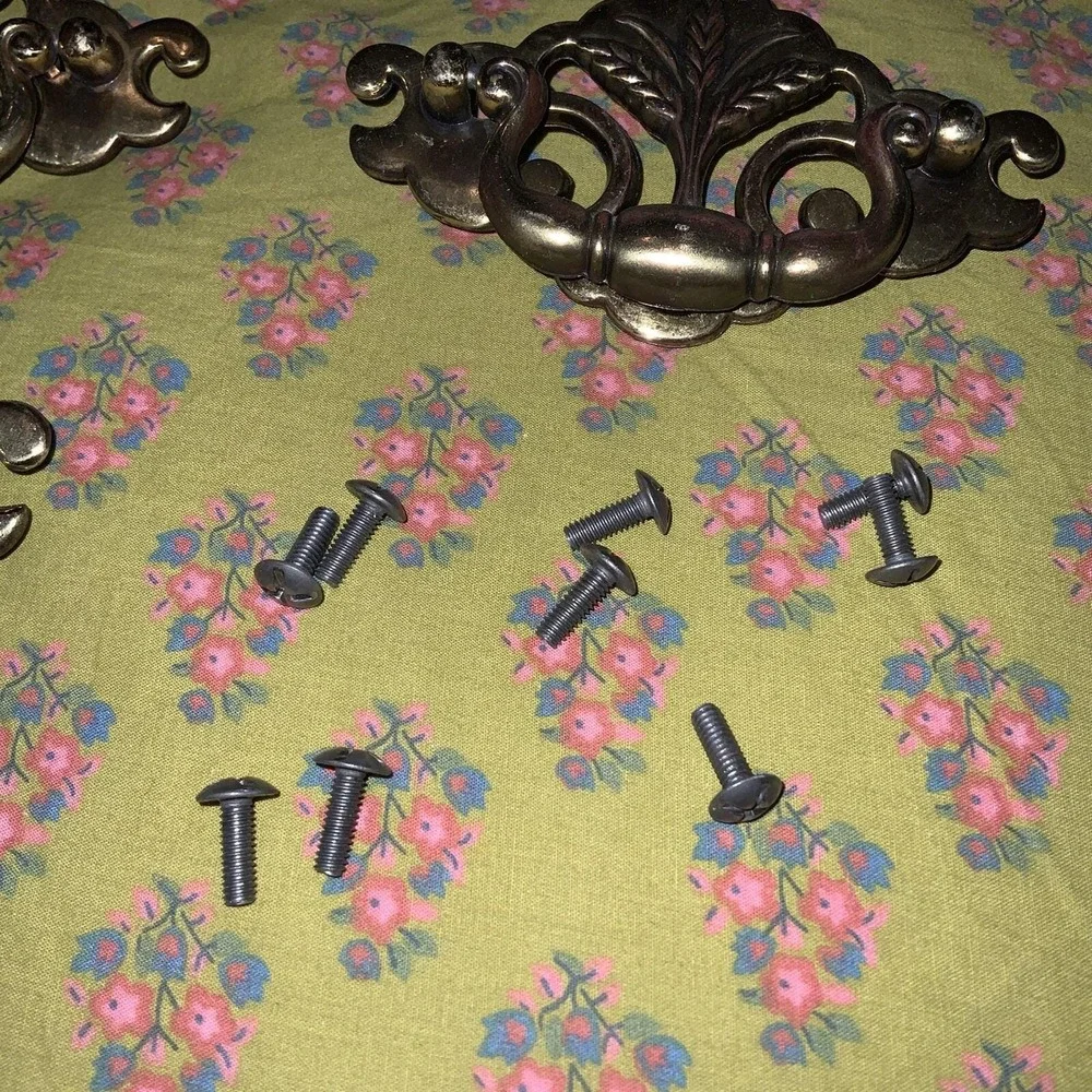 5 Brass‎ Drawer Pulls Furniture Hardware Drop Handle Vintage Ornate Solid Mcm